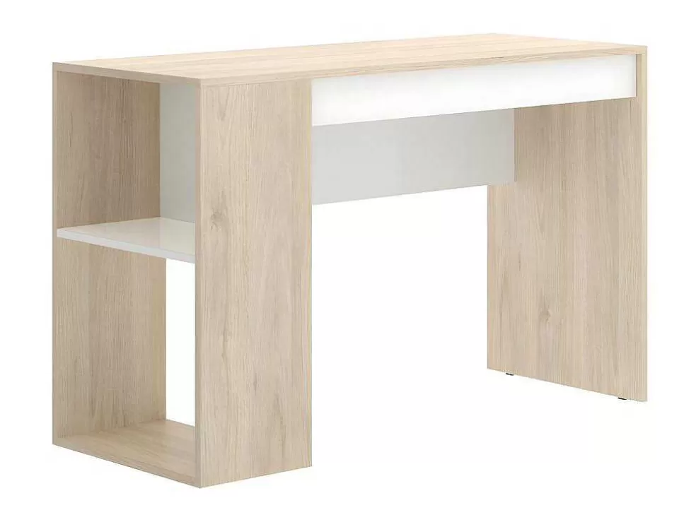 Vente-unique Secretária Com Espacos De Arrumação Disponivel Em Carvalho E Branco - Ines* Secretária