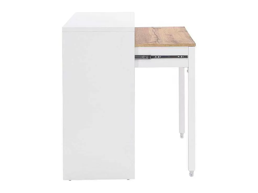 Vente-unique Secretária Consola Extensivel Com 2 Gavetas Branco E Natural - Loavia* Consola