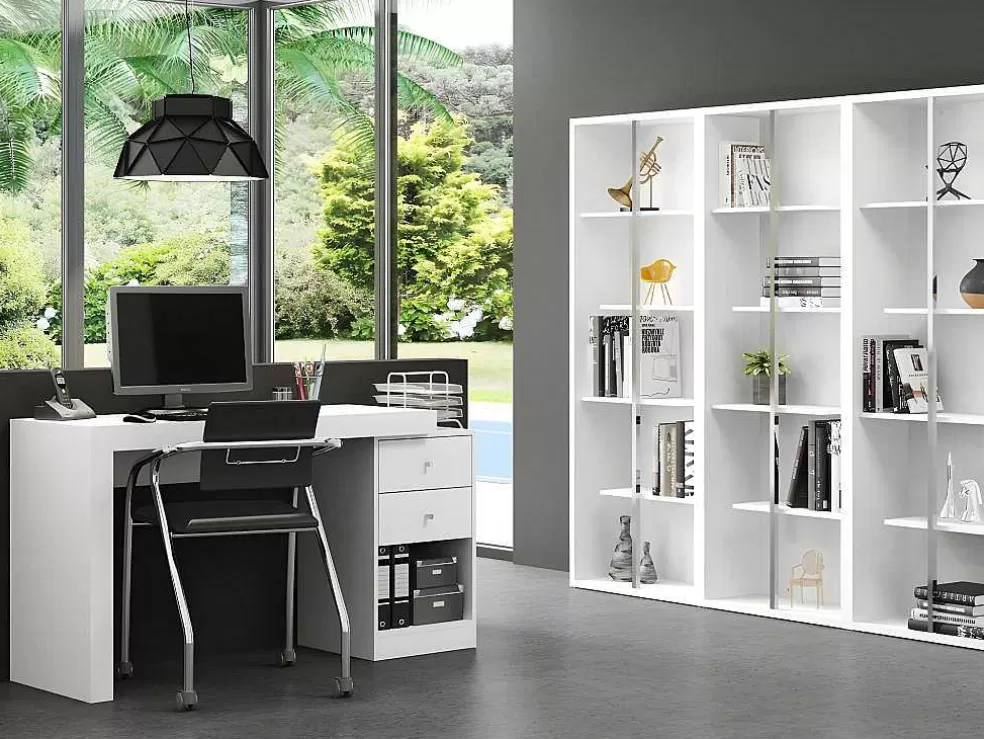 Vente-unique Secretária De Canto Com 2 Gavetas E 2 Portas Cor Branco - Evan* Secretária