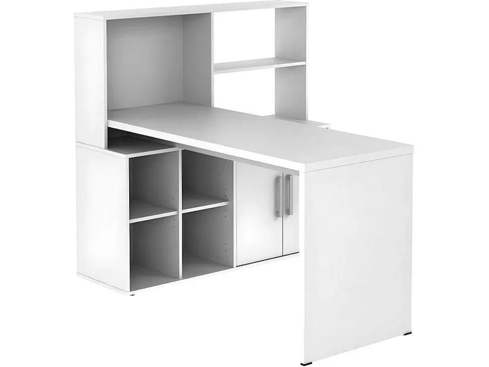 Vente-unique Secretária De Canto Com Espacos De Arrumação E Prateleiras Cor Branco - Leon* Secretária
