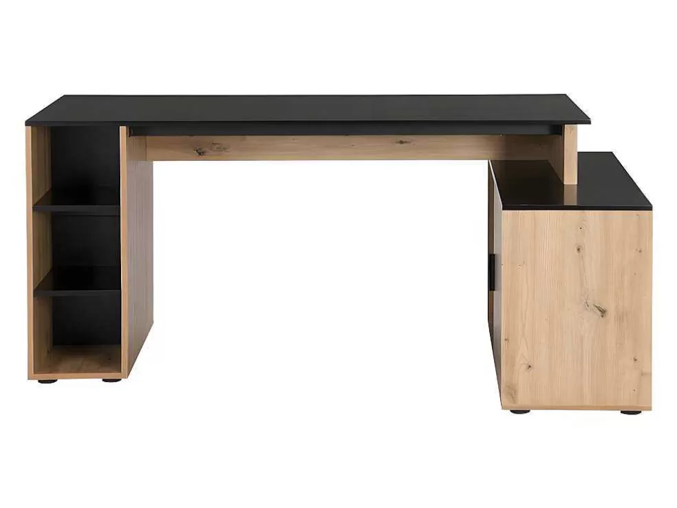 Vente-unique Secretária De Canto Com Espacos De Arrumação Mdf Natural E Preto - Romiara* Secretária