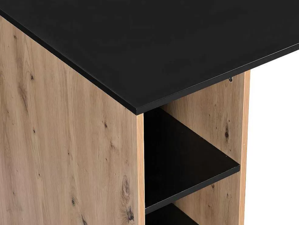 Vente-unique Secretária De Canto Com Espacos De Arrumação Mdf Natural E Preto - Romiara* Secretária