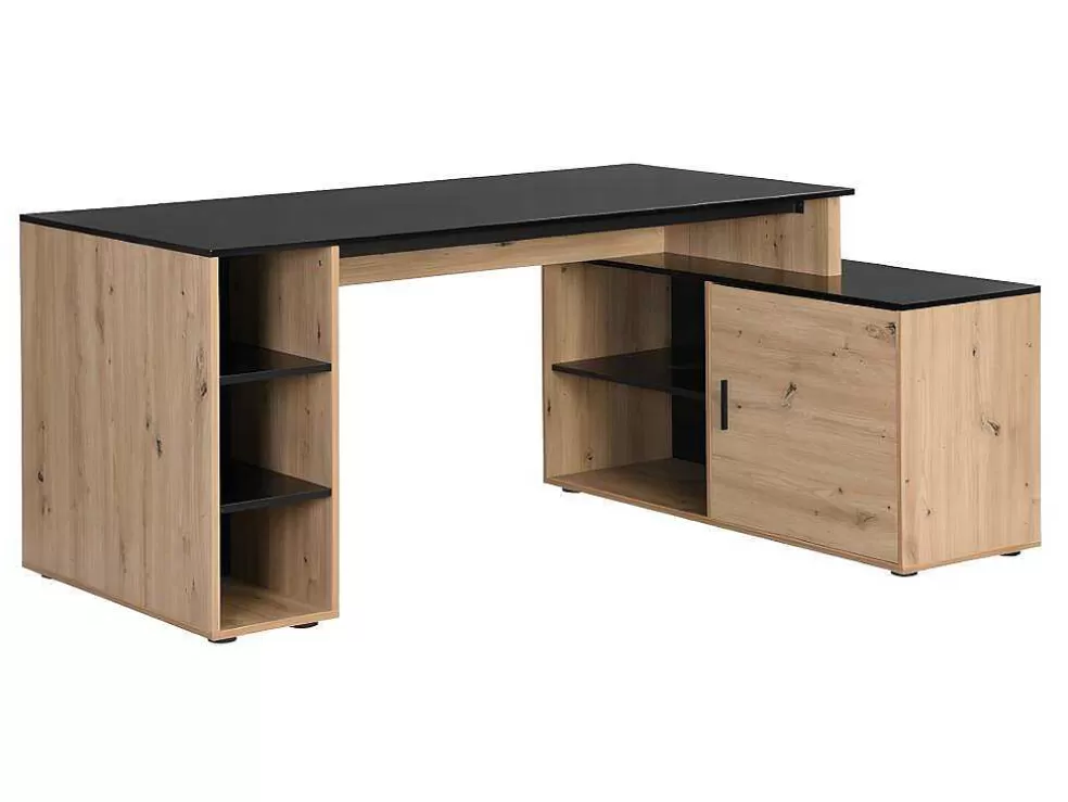Vente-unique Secretária De Canto Com Espacos De Arrumação Mdf Natural E Preto - Romiara* Secretária