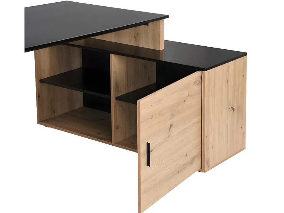 Vente-unique Secretária De Canto Com Espacos De Arrumação Mdf Natural E Preto - Romiara* Secretária