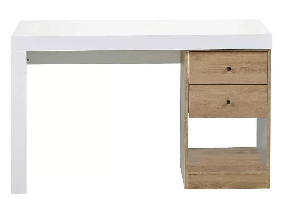 Vente-unique Secretária Extensivel Com 2 Gavetas E 1 Nicho Branco E Carvalho - Evan* Secretária