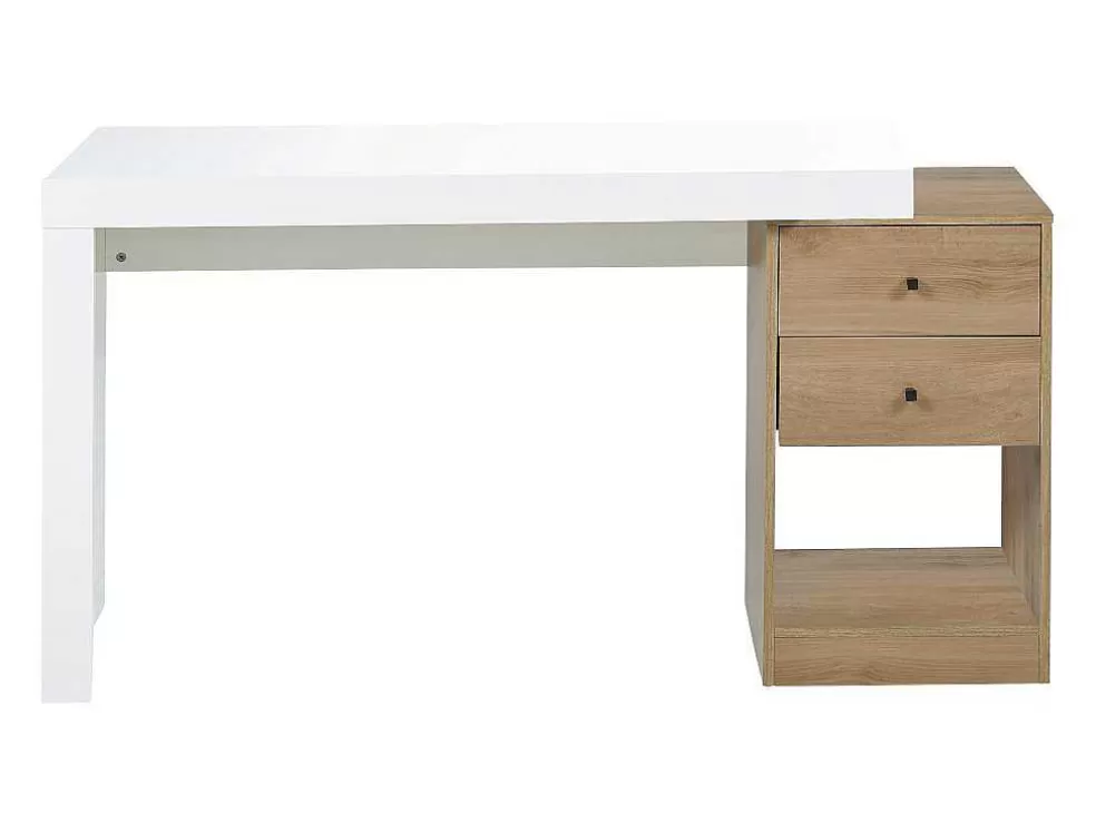 Vente-unique Secretária Extensivel Com 2 Gavetas E 1 Nicho Branco E Carvalho - Evan* Secretária