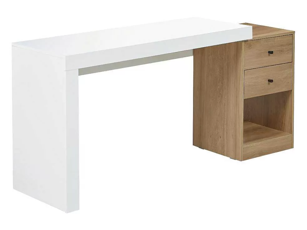 Vente-unique Secretária Extensivel Com 2 Gavetas E 1 Nicho Branco E Carvalho - Evan* Secretária