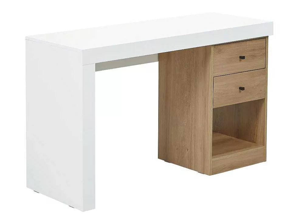 Vente-unique Secretária Extensivel Com 2 Gavetas E 1 Nicho Branco E Carvalho - Evan* Secretária