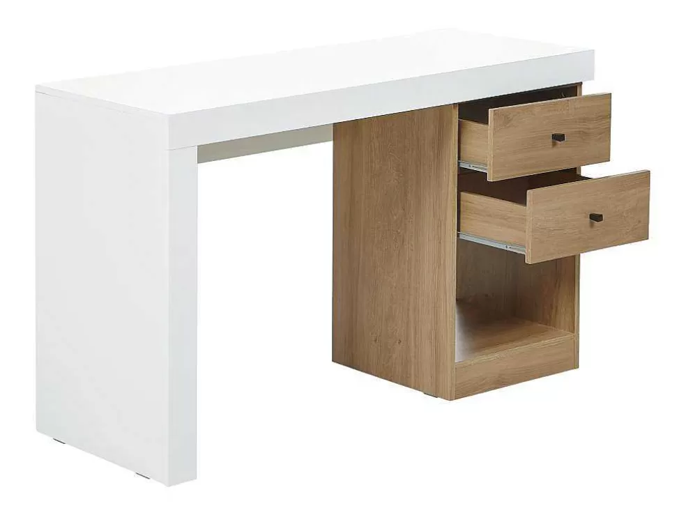 Vente-unique Secretária Extensivel Com 2 Gavetas E 1 Nicho Branco E Carvalho - Evan* Secretária