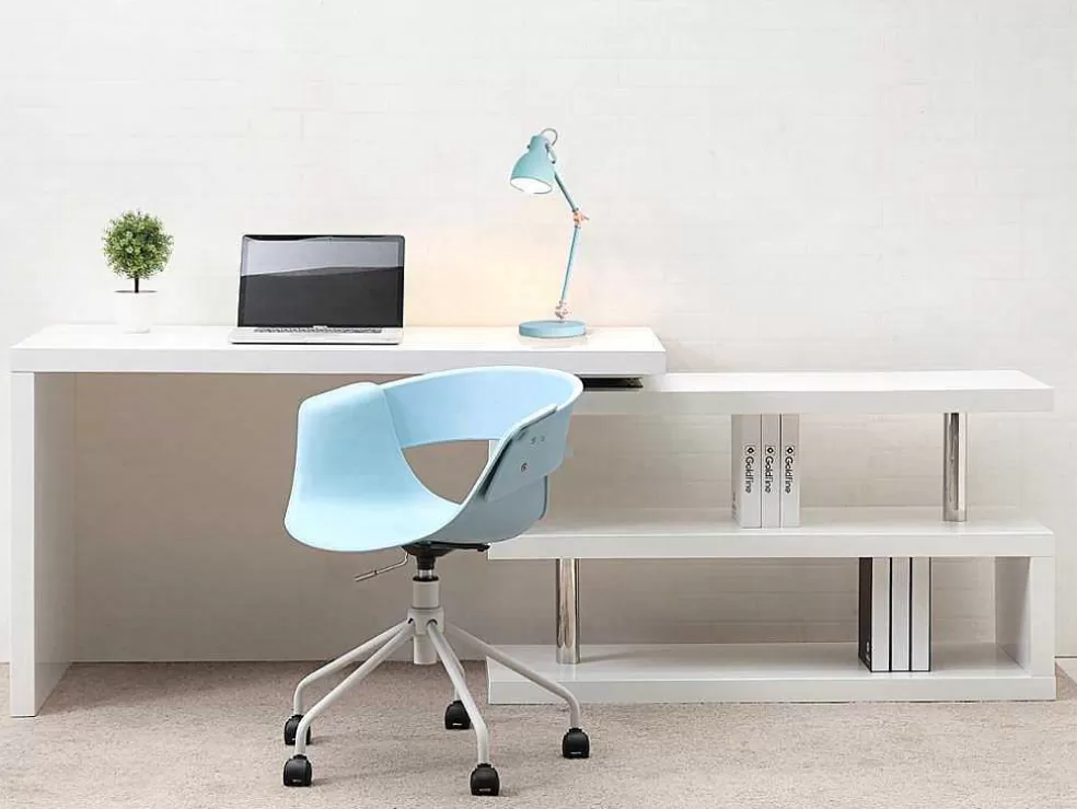 Vente-unique Secretária Extensivel Em Mdf Lacado Cor Branco Com Tampo Giratorio 360° - Nicephore* Secretária