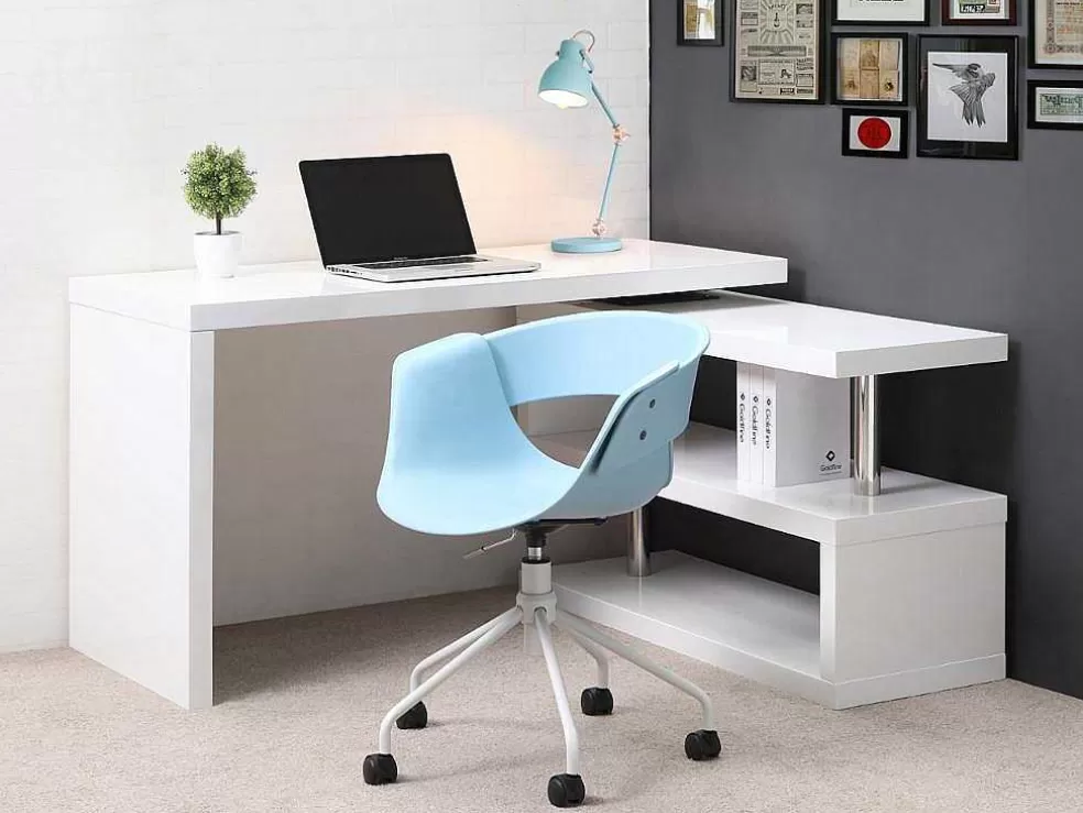Vente-unique Secretária Extensivel Em Mdf Lacado Cor Branco Com Tampo Giratorio 360° - Nicephore* Secretária