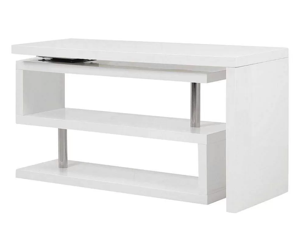 Vente-unique Secretária Extensivel Em Mdf Lacado Cor Branco Com Tampo Giratorio 360° - Nicephore* Secretária