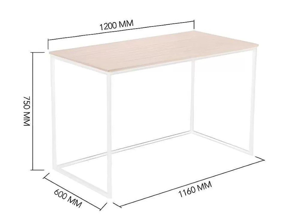 Skraut Home Secretária Mia - Tampo Em Carvalho Nordico, 19 Mm De EsPéssura. Pernas De Metal Preto. 120X60X75Cm* Secretária