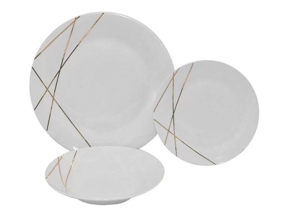 OZAIA Servico De Loica 18 Pecas Porcelana Branco E Dourado - Linasio* Louça E Utensílios De Cozinha