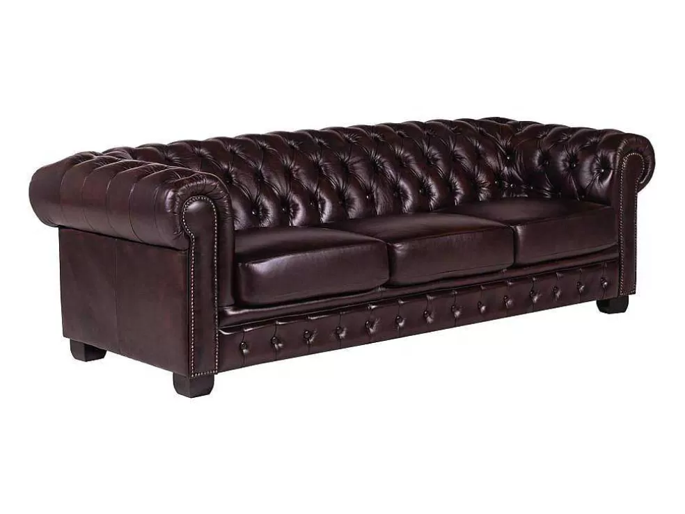 LINEA Sofá Sofá 4 Lugares 100% Pele Vermelho Estilo Chesterfield - Brenton* Sofá Em Pele