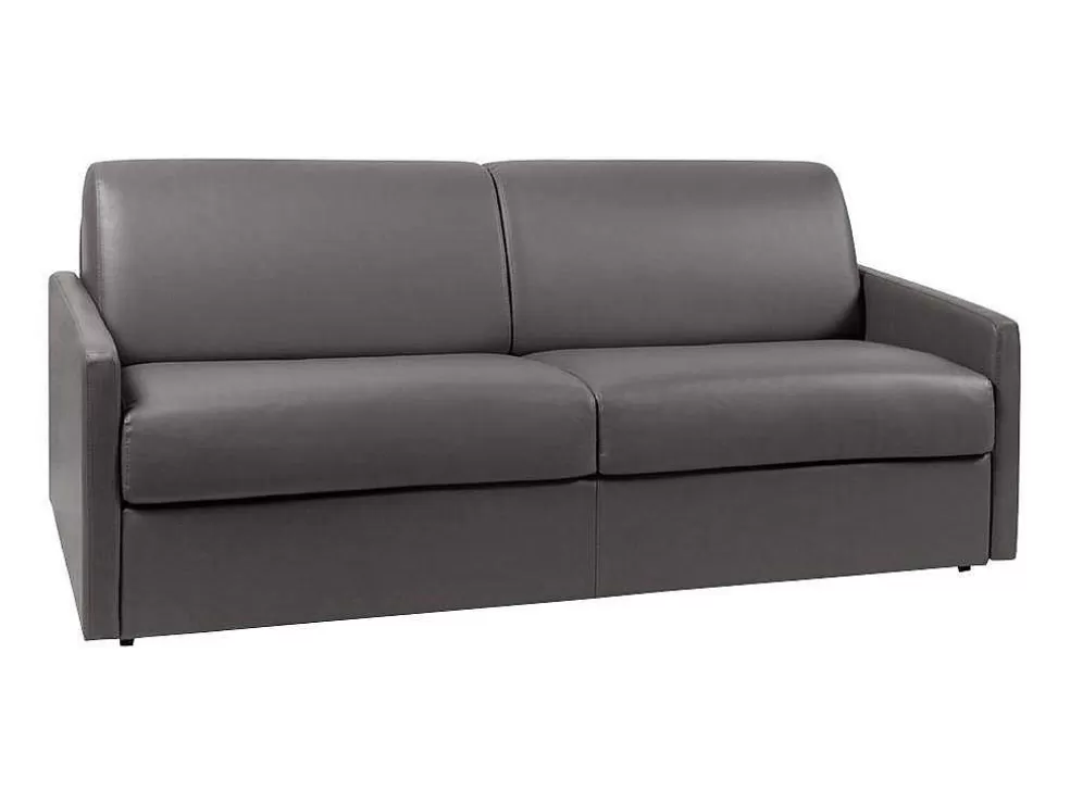 Vente-unique Sofá 4 Lugares Convertivel Em Cama Expresso Em Pele Sintética Cinzento - Cama De 160 Cm - Calife* Sofá Cama De Abertura Rapida