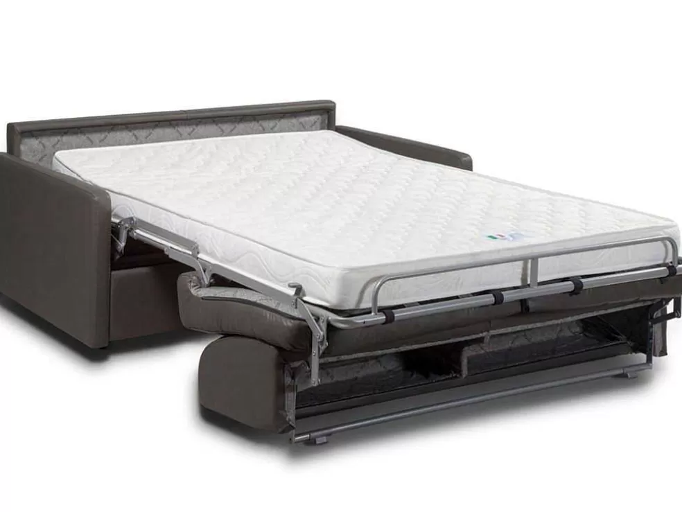 Vente-unique Sofá 4 Lugares Convertivel Em Cama Expresso Em Pele Sintética Cinzento - Cama De 160 Cm - Calife* Sofá Cama De Abertura Rapida