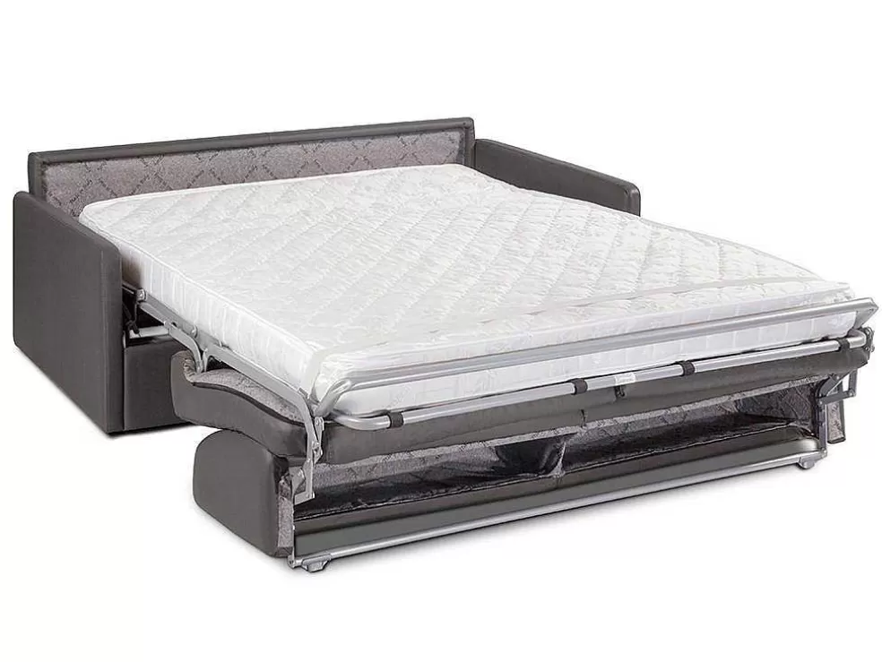 Vente-unique Sofá 4 Lugares Convertivel Em Cama Expresso Em Pele Sintética Cinzento - Cama De 160 Cm - Calife* Sofá Cama De Abertura Rapida