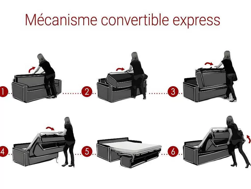 Vente-unique Sofá 4 Lugares Convertivel Em Cama Expresso Em Pele Sintética Cinzento - Cama De 160 Cm - Calife* Sofá Cama De Abertura Rapida