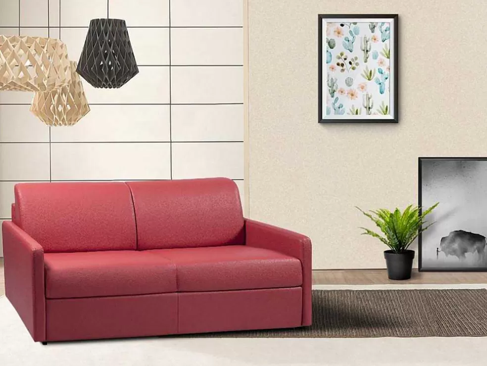 Vente-unique Sofá 4 Lugares Convertivel Em Cama Expresso Em Pele Sintética Cinzento - Cama De 160 Cm - Calife* Sofá Cama De Abertura Rapida