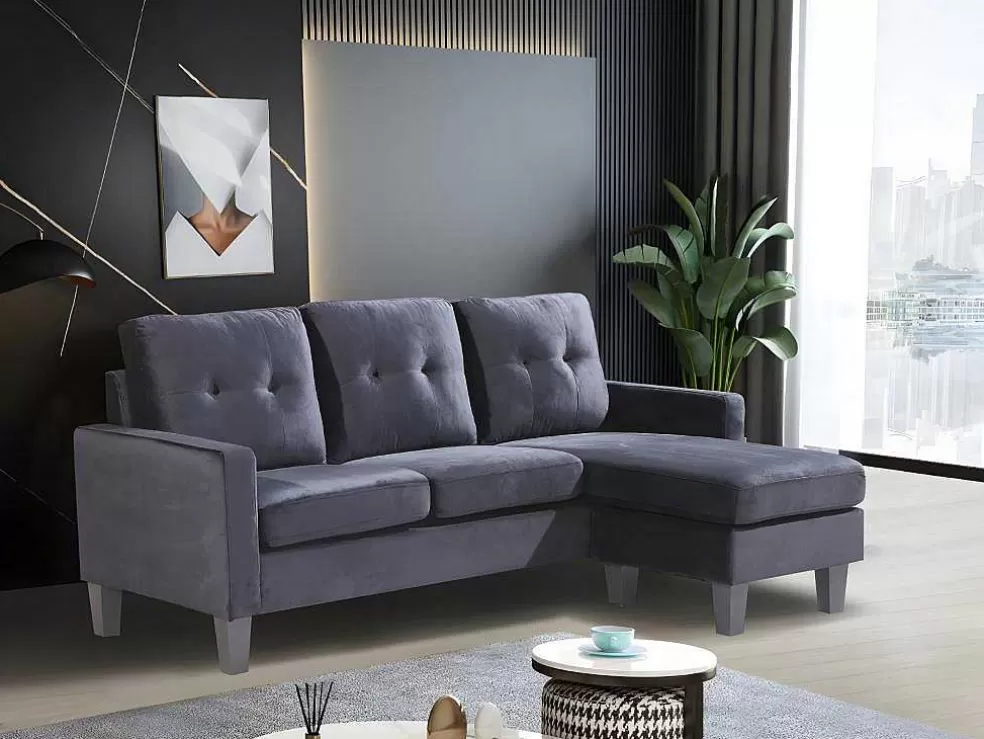 Saldosystocks Sofá + Pufe Conversivel Em Chaise Longue 184X131 Cm 3 Lugares Cor Preta* Sofá