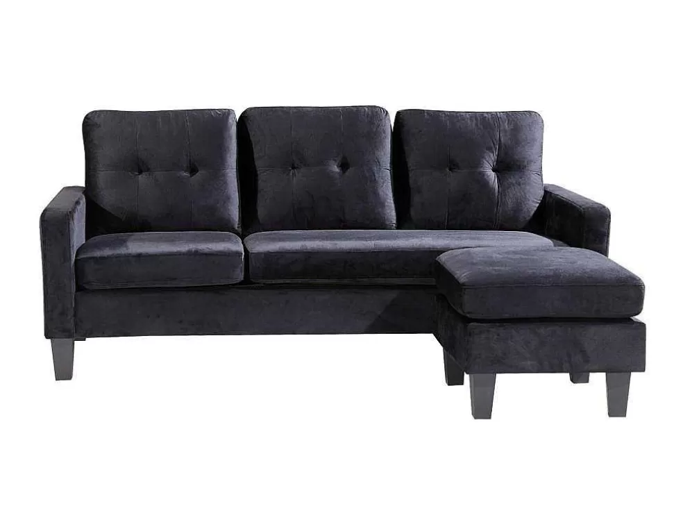 Saldosystocks Sofá + Pufe Conversivel Em Chaise Longue 184X131 Cm 3 Lugares Cor Preta* Sofá