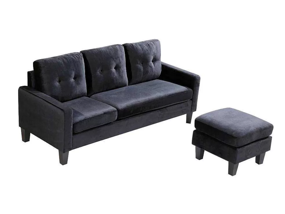 Saldosystocks Sofá + Pufe Conversivel Em Chaise Longue 184X131 Cm 3 Lugares Cor Preta* Sofá