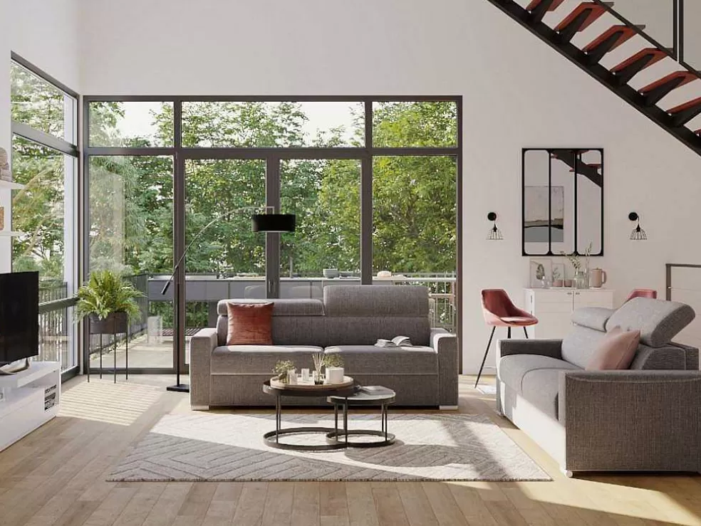 Vente-unique Sofá Cama 4 Lugares Abertura Facil Em Tecido Cinzento - Cama De 160 Cm E Colchão De 18 Cm - Vizir* Sofá Cama De Abertura Rapida