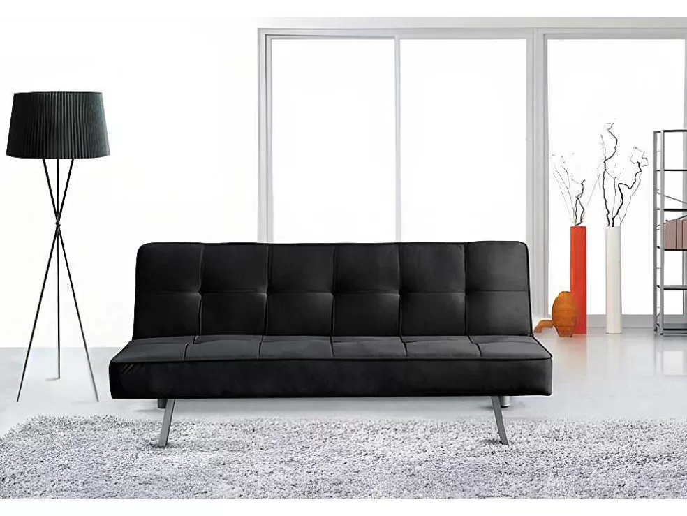 Saldosystocks Sofá Cama 2 Lugares Em Veludo Ainhoa Clic Clac 175X74Cm Preto* Sofá Cama Clic-Clac E Dobravel