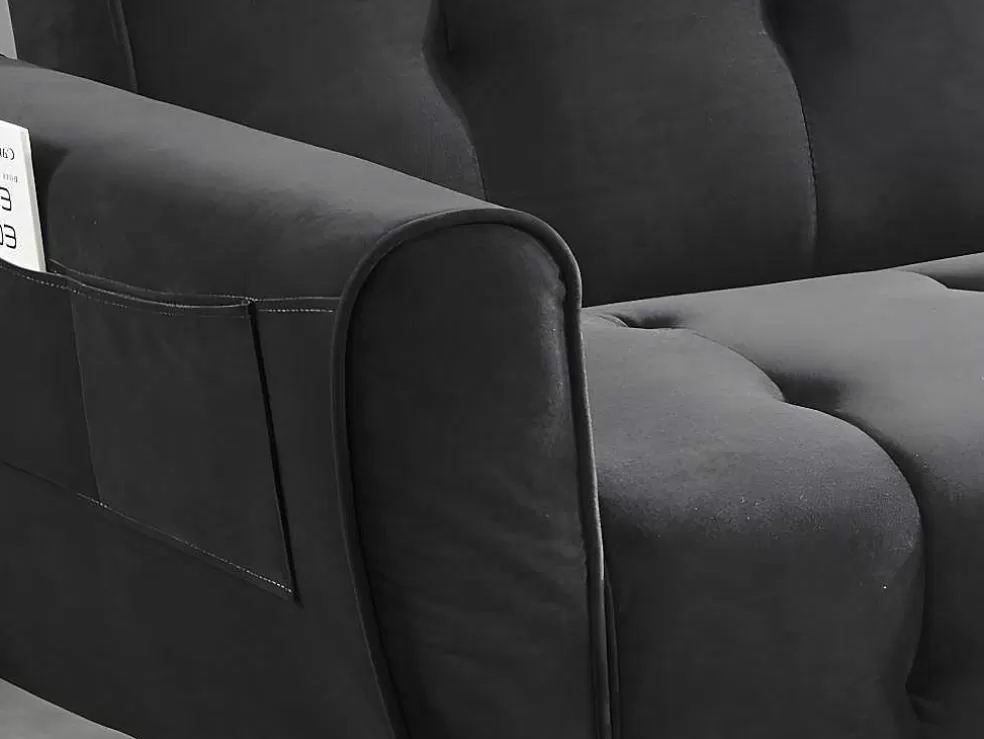Vente-unique Sofá Cama Clic Calc De 3 Lugares Em Veludo Azul Escuro - Polani* Sofá Cama Clic-Clac E Dobravel