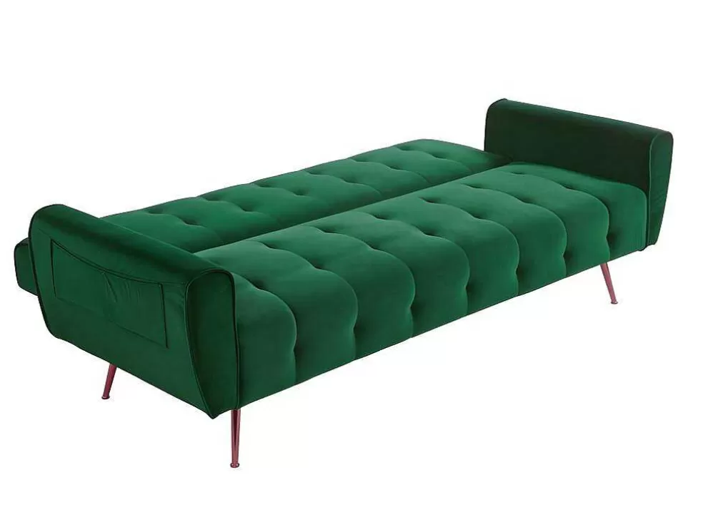Vente-unique Sofá Cama Clic Calc De 3 Lugares Em Veludo Azul Escuro - Polani* Sofá Cama Clic-Clac E Dobravel