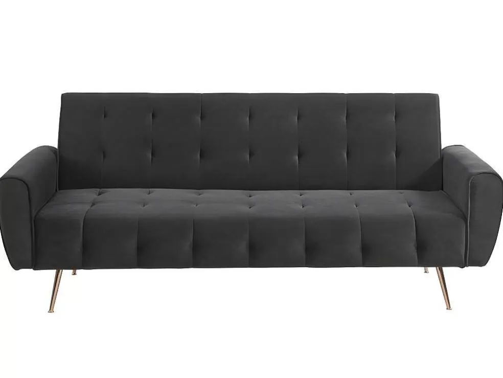 Vente-unique Sofá Cama Clic Calc De 3 Lugares Em Veludo Azul Escuro - Polani* Sofá Cama Clic-Clac E Dobravel