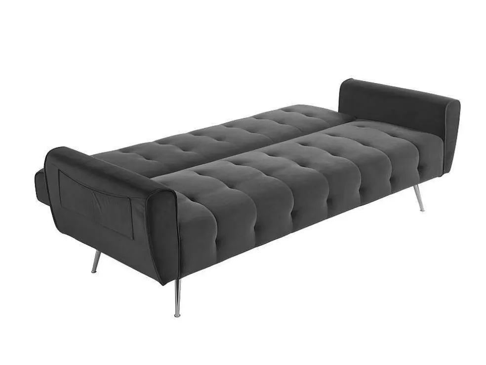 Vente-unique Sofá Cama Clic Calc De 3 Lugares Em Veludo Azul Escuro - Polani* Sofá Cama Clic-Clac E Dobravel