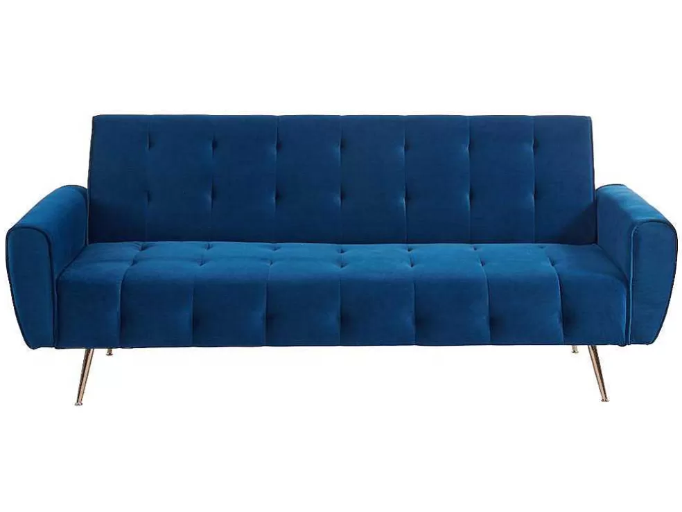 Vente-unique Sofá Cama Clic Calc De 3 Lugares Em Veludo Azul Escuro - Polani* Sofá Cama Clic-Clac E Dobravel