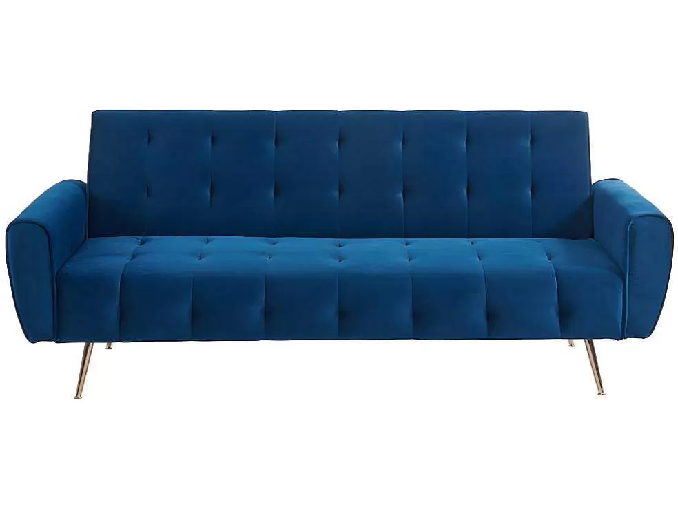 Vente-unique Sofá Cama Clic Calc De 3 Lugares Em Veludo Azul Escuro - Polani* Sofá Cama Clic-Clac E Dobravel