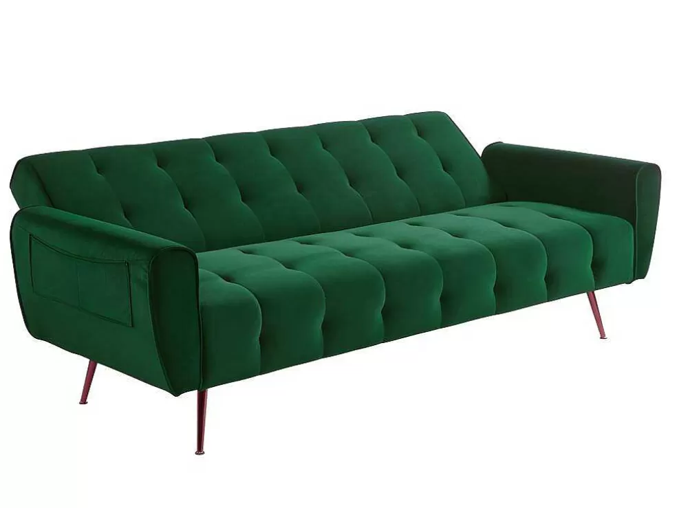 Vente-unique Sofá Cama Clic Calc De 3 Lugares Em Veludo Cinzento Escuro - Polani* Sofá Cama Clic-Clac E Dobravel