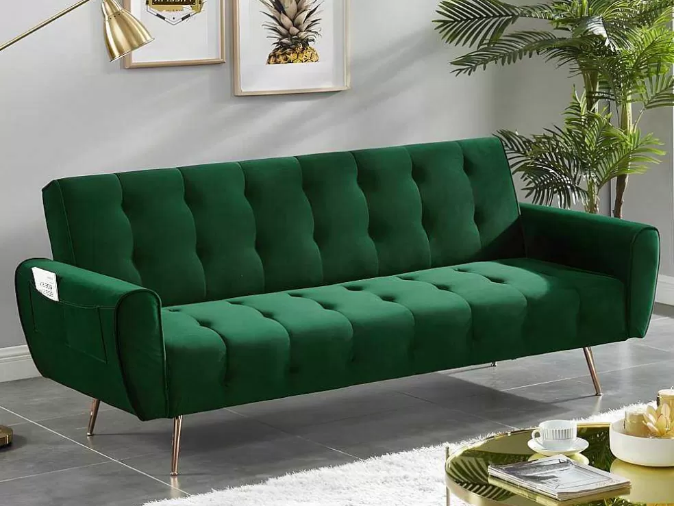 Vente-unique Sofá Cama Clic Calc De 3 Lugares Em Veludo Cinzento Escuro - Polani* Sofá Cama Clic-Clac E Dobravel