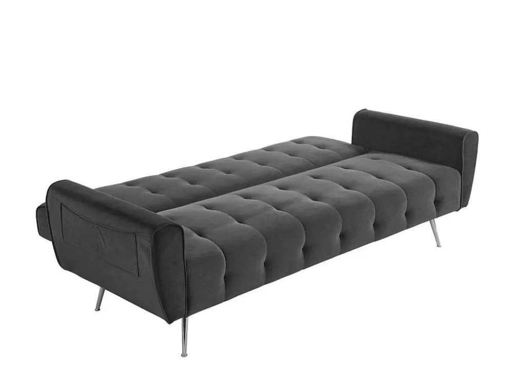 Vente-unique Sofá Cama Clic Calc De 3 Lugares Em Veludo Cinzento Escuro - Polani* Sofá Cama Clic-Clac E Dobravel