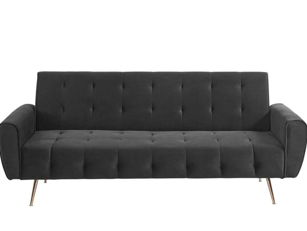 Vente-unique Sofá Cama Clic Calc De 3 Lugares Em Veludo Cinzento Escuro - Polani* Sofá Cama Clic-Clac E Dobravel