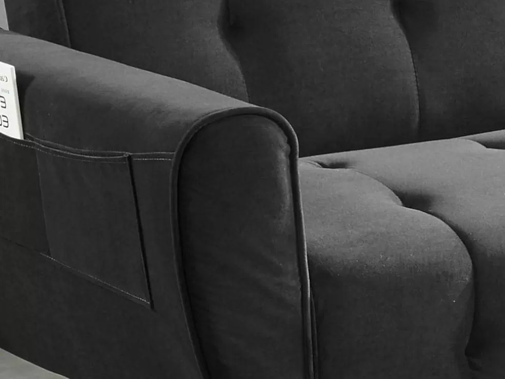 Vente-unique Sofá Cama Clic Calc De 3 Lugares Em Veludo Cinzento Escuro - Polani* Sofá Cama Clic-Clac E Dobravel
