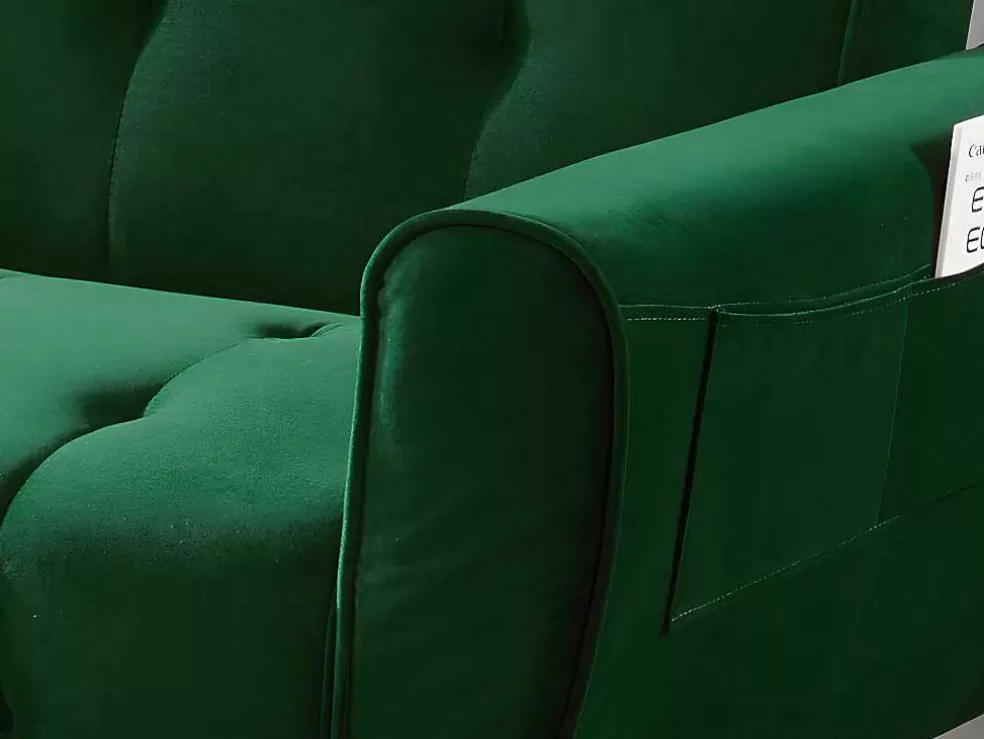 Vente-unique Sofá Cama Clic Calc De 3 Lugares Em Veludo Verde Abeto - Polani* Sofá Cama Clic-Clac E Dobravel