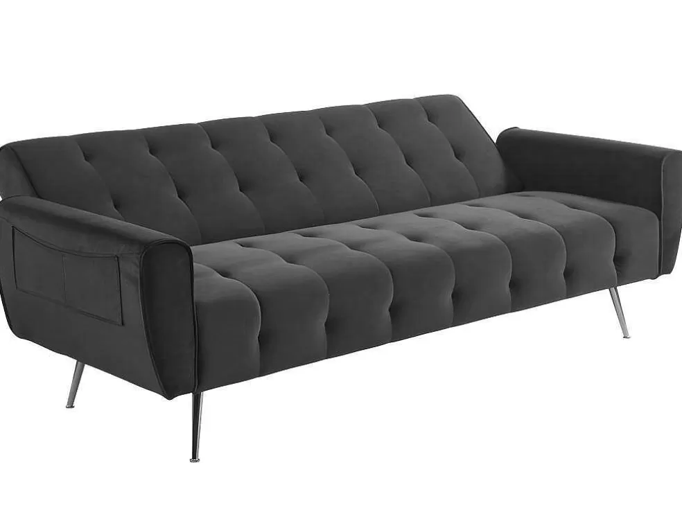 Vente-unique Sofá Cama Clic Calc De 3 Lugares Em Veludo Verde Abeto - Polani* Sofá Cama Clic-Clac E Dobravel