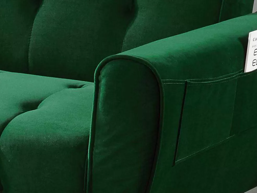 Vente-unique Sofá Cama Clic Calc De 3 Lugares Em Veludo Verde Abeto - Polani* Sofá Cama Clic-Clac E Dobravel