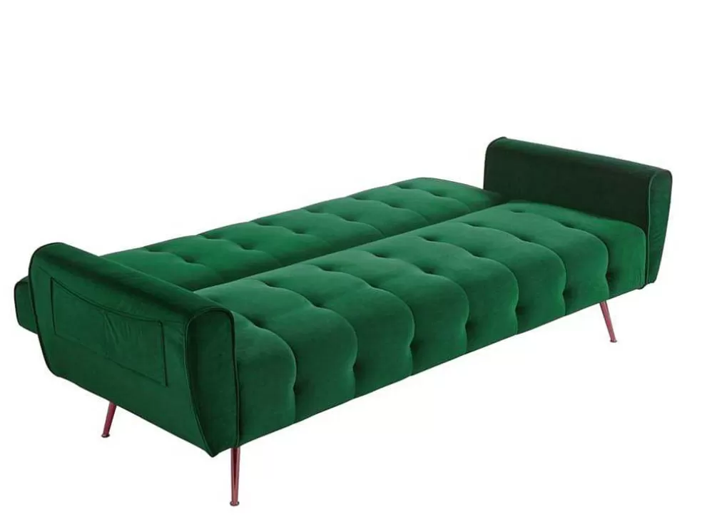 Vente-unique Sofá Cama Clic Calc De 3 Lugares Em Veludo Verde Abeto - Polani* Sofá Cama Clic-Clac E Dobravel
