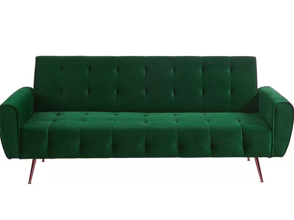 Vente-unique Sofá Cama Clic Calc De 3 Lugares Em Veludo Verde Abeto - Polani* Sofá Cama Clic-Clac E Dobravel