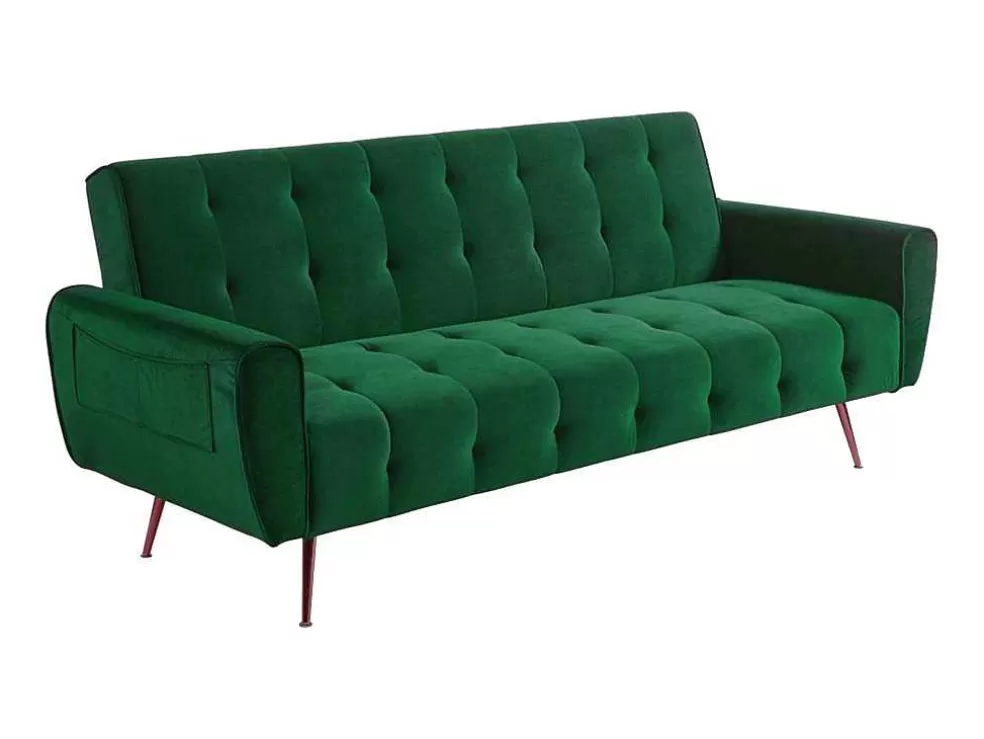 Vente-unique Sofá Cama Clic Calc De 3 Lugares Em Veludo Verde Abeto - Polani* Sofá Cama Clic-Clac E Dobravel