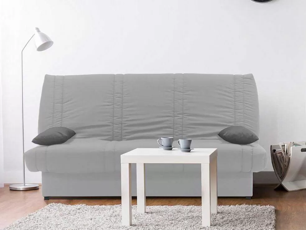 Vente-unique Sofá Cama Clic Clac 100% Algodao Com Espaco De Arrumação Cor Cinza Claro E Almofadas A Contrastar - Farwest Ii* Sofá Cama Clic-Clac E Dobravel