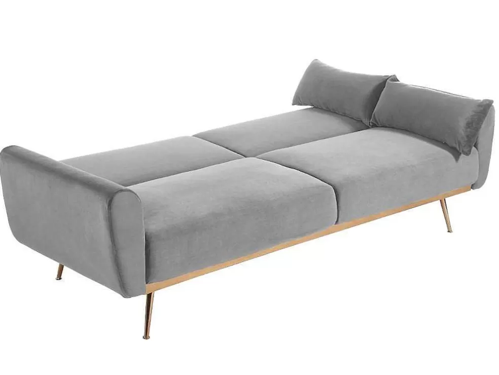 Vente-unique Sofá Cama Clic Clac De 3 Lugare Em Veludo Cinzento Claro -Launei* Sofá Cama Clic-Clac E Dobravel