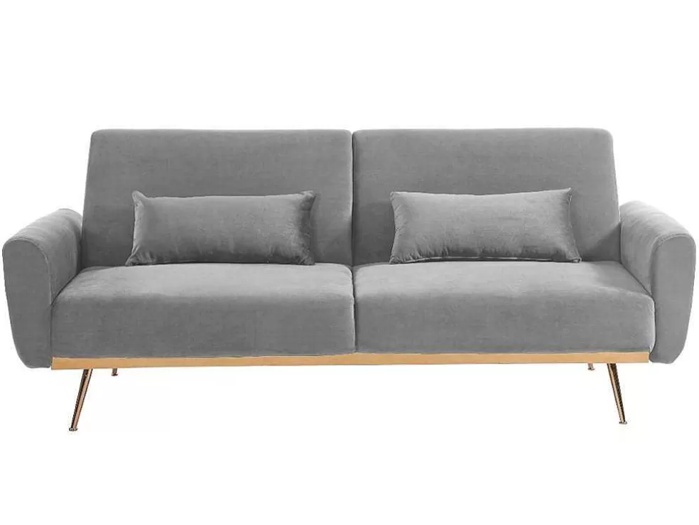 Vente-unique Sofá Cama Clic Clac De 3 Lugare Em Veludo Cinzento Claro -Launei* Sofá Cama Clic-Clac E Dobravel