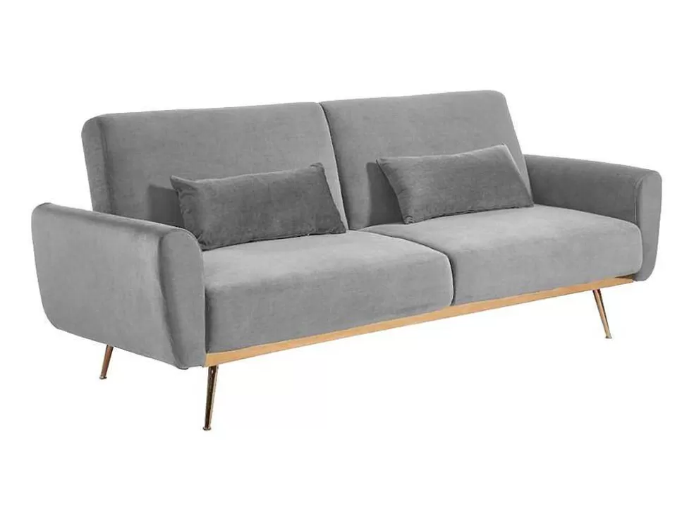Vente-unique Sofá Cama Clic Clac De 3 Lugare Em Veludo Cinzento Claro -Launei* Sofá Cama Clic-Clac E Dobravel
